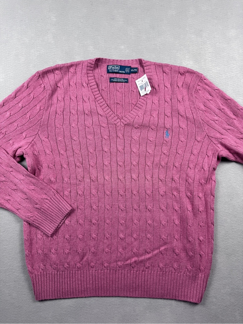 VTG Polo Ralph Lauren Cable Knit Sweater Mens XL 100% Silk Pink W/ Blue Pony NWT